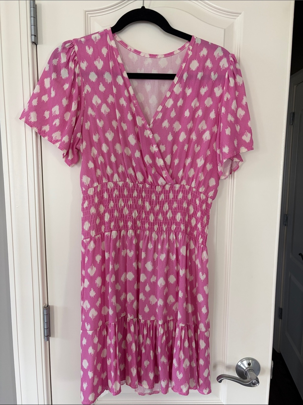 Women's Italian Pink Printed Smocked Waist Dress
